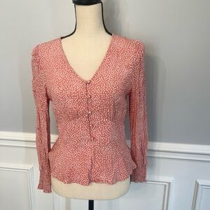 Loft Women's Long Sleeve V-Neck Blouse Side Zipper Delicate Feminine Size 6P